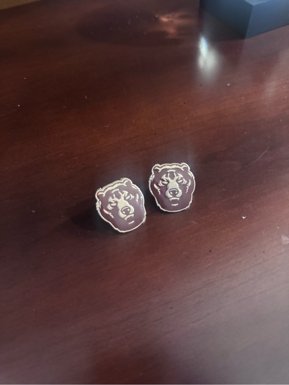 Enamel Bear Head Stud Earrings • Brown & Gold